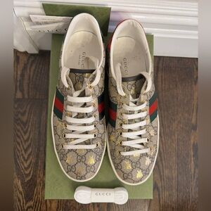 Gucci Monogram Sneakers with Red and Green Stripes (size EU 37)
